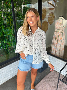 Ashlee Polka Dot Button Up Top- White/Black