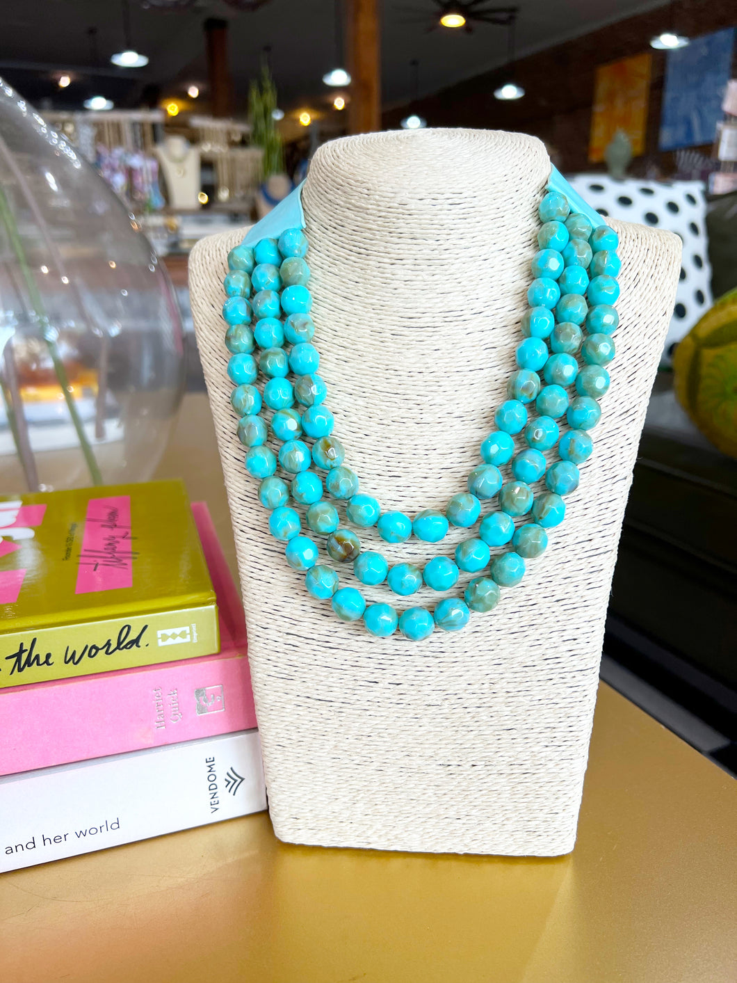 Chunky Beaded Layer Magnetic Necklace - Turquoise
