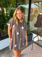 Load image into Gallery viewer, Blakely Polka Dot Bubble Sleeve Mini Dress- Brown
