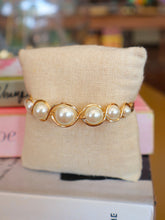 Load image into Gallery viewer, Gold Pearl Wire Wrapped Bracelet
