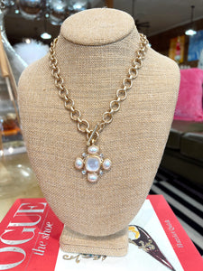 Gold Pearl Pendant Toggle Necklace