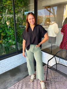Liz Collared V-Neck Blouse - Black