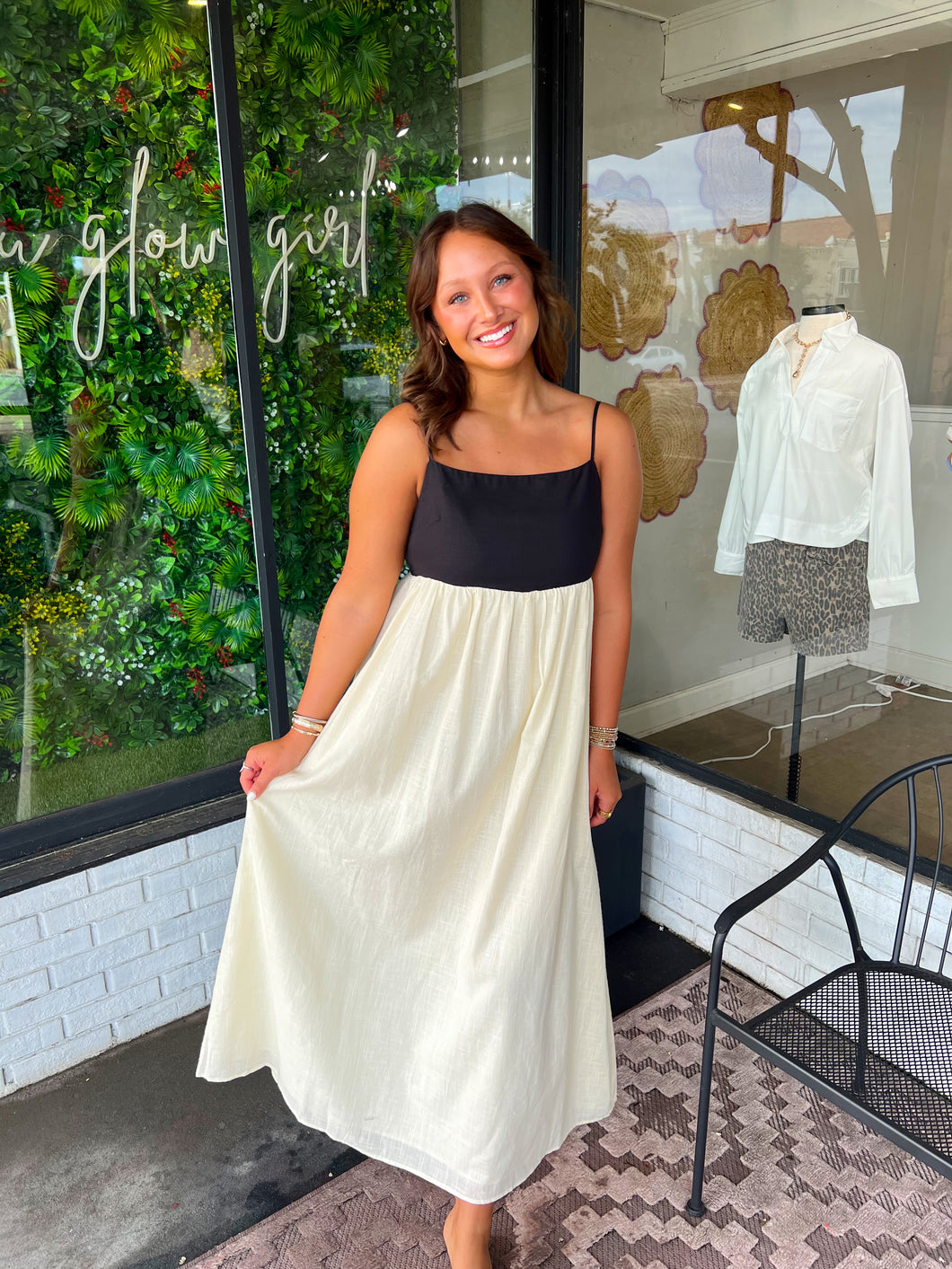 Baxter Color Block Maxi Dress- Cream/Black