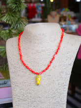Load image into Gallery viewer, Dainty Glass Beaded Fish Necklace - Coral/Yellow
