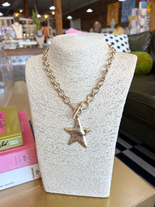 Gold Hammered Star Toggle Necklace