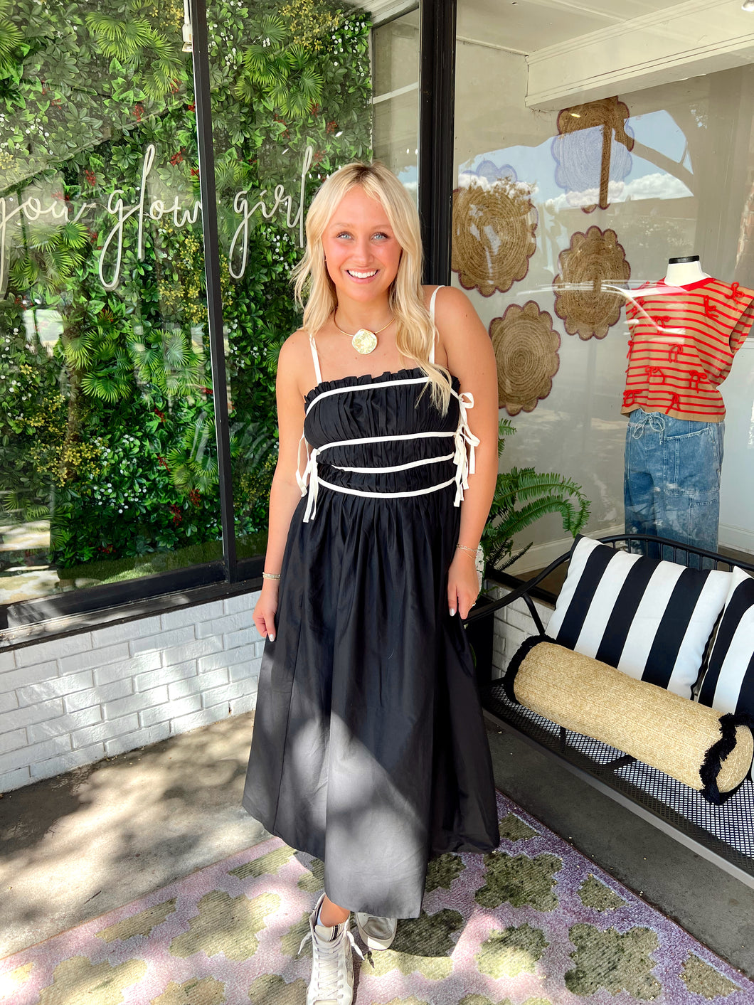 Mary Jane Poplin Midi Dress- Black