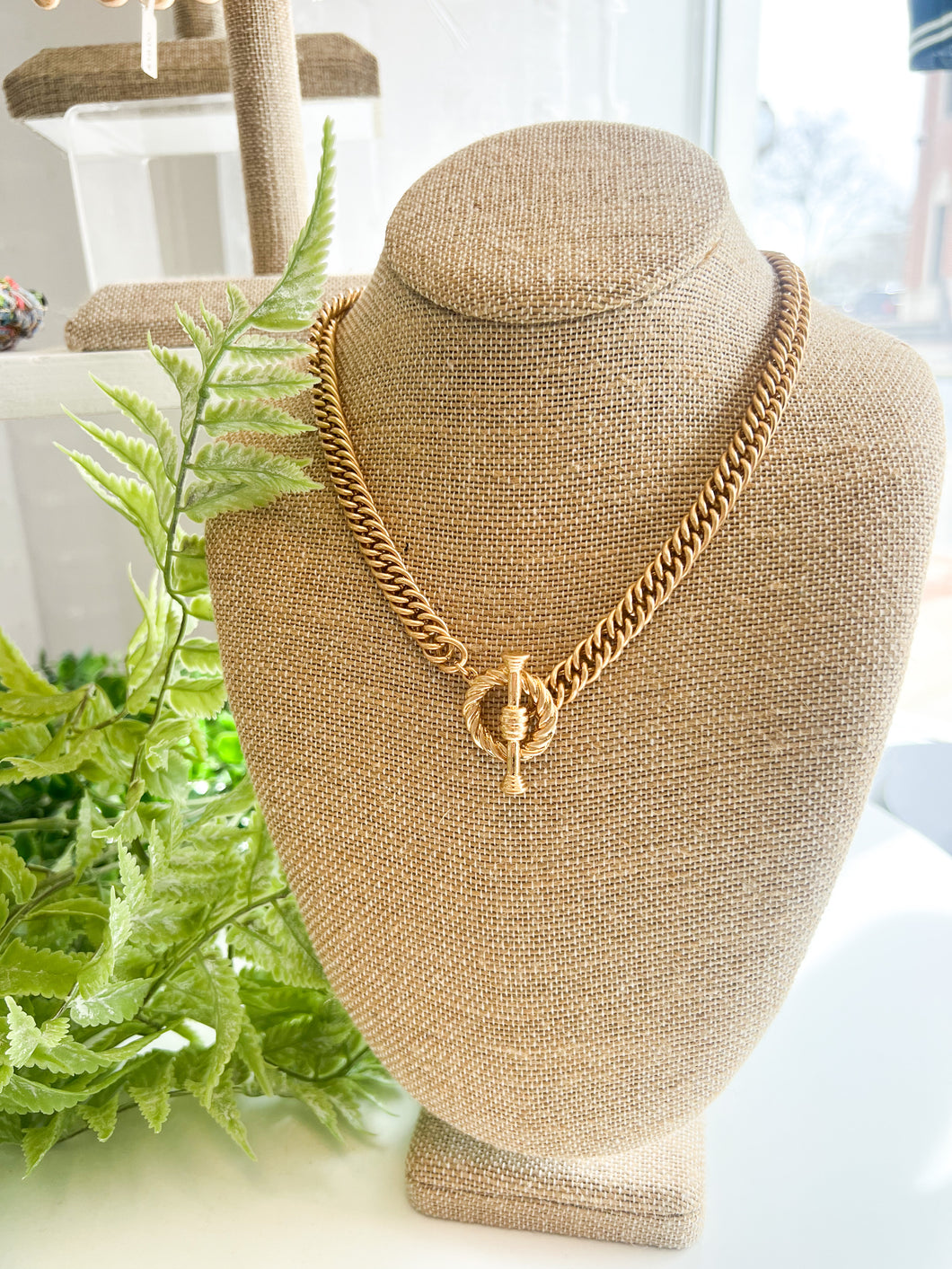Gold Braided Chain Toggle Necklace