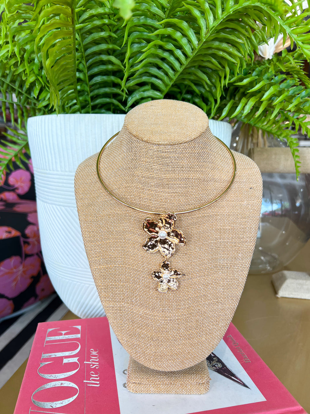 Gold Flower Dangle Necklace