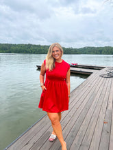 Load image into Gallery viewer, Maggie Sleeveless Pintuck Mini Dress- Red
