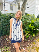 Load image into Gallery viewer, Lucy Embroidered Linen Mini Dress- Navy
