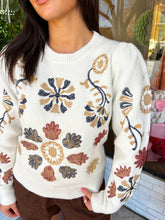 Load image into Gallery viewer, Layla Embroidered Floral Knit Sweater - Cream
