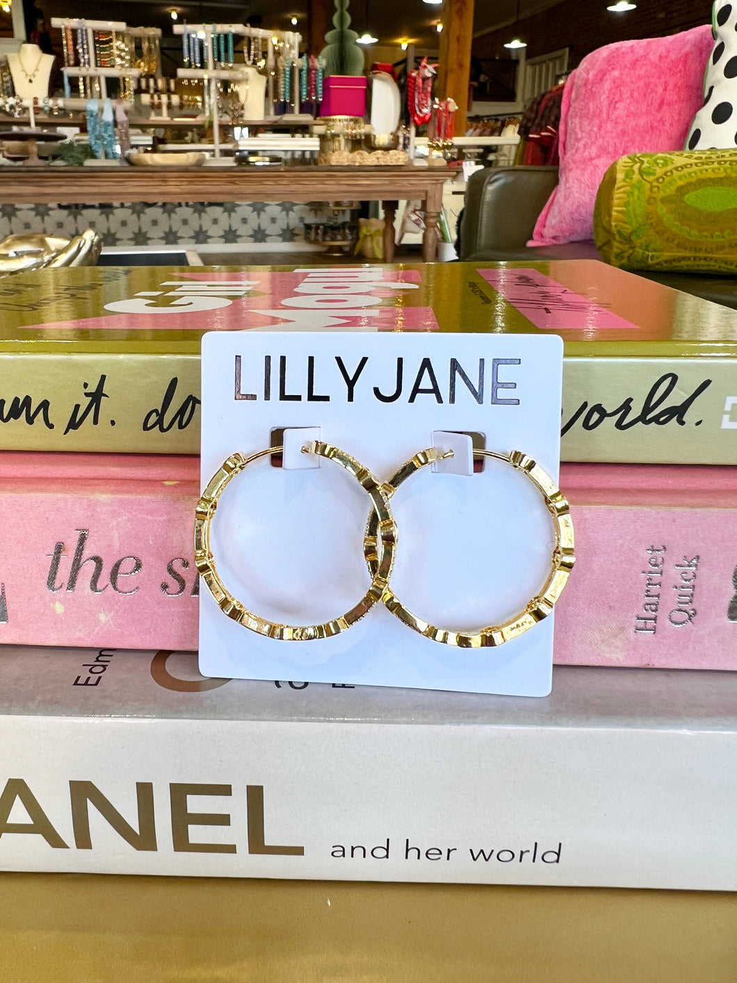 Gold Pave Circle Studded Hoop Earrings