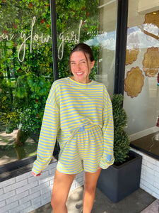 Elliston Stripe Long sleeve Short Set- Blue/Yellow