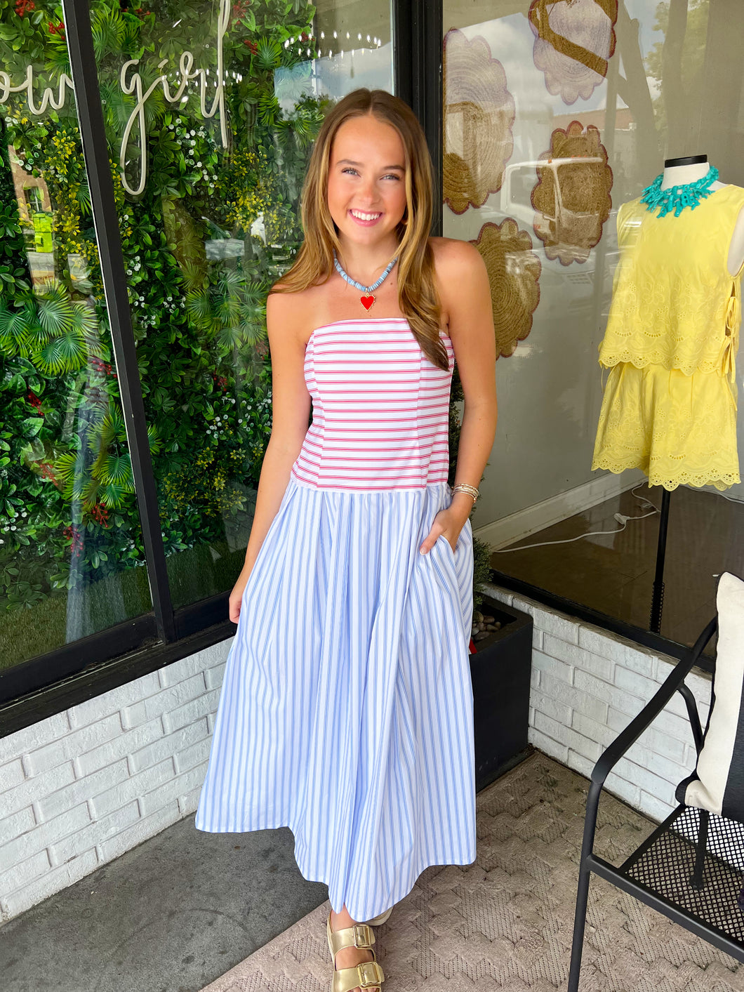 red and blue striped maxi dress Coastal Cabana Stripe Maxi Dress (Red) Red Stripe / Large