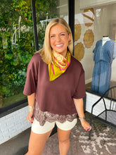Load image into Gallery viewer, Bowie Short Sleeve Lace Trim Top- Brown
