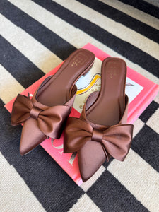 Dorothy Satin Bow Mule - Brown