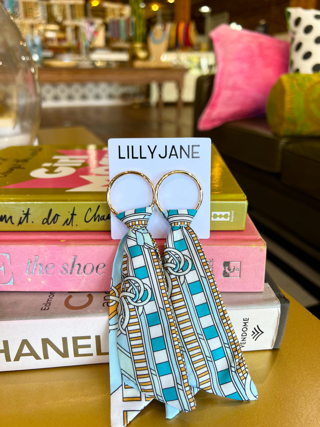 Scarf Dangle Earrings -Light Blue