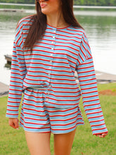 Load image into Gallery viewer, Kennedy Stripe Button Up Short Set- Red/Blue Multi
