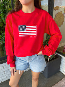 Lilly Jane Flag Sweatshirt - Red