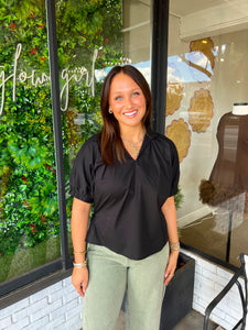 Harlow V-Neck Puff Sleeve Top- Black