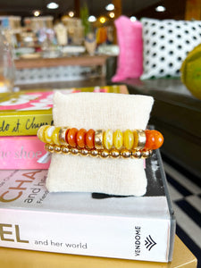 Rondelle Beaded Bracelet Set - Brown/Gold