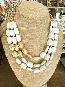 Octagon Chain Link Layered Necklace - Ivory