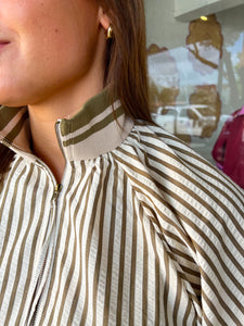 Kleine Stripe Half Zip Top- Olive Green