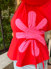 Load image into Gallery viewer, Colby Floral Color Block Poplin Top- Red/Fuchsia

