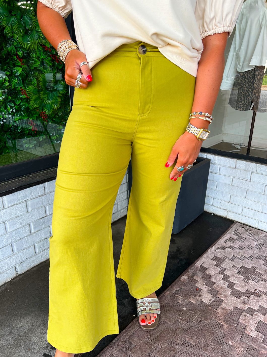 Blaine High Waisted Straight Pants -Lime