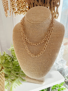 Gold Oval Link Layered Chain Necklace