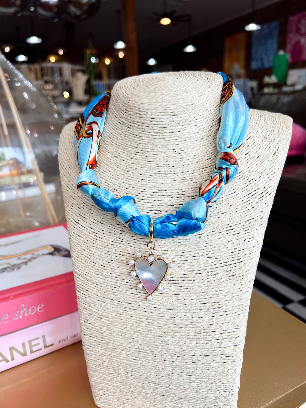 Various Scarf Charm Necklace - Pearl Heart