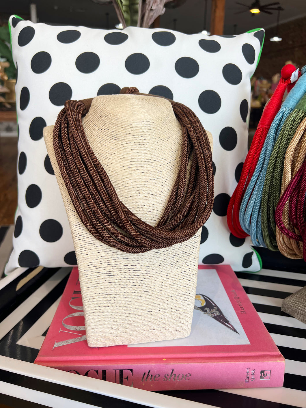 Chunky 8 Strand Rope Necklace- Brown
