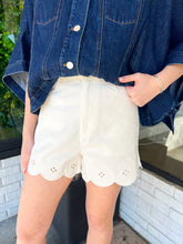 Load image into Gallery viewer, Paige Scallop Embroidered Shorts- Cream
