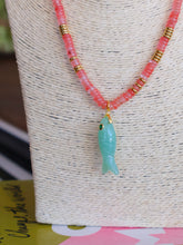 Load image into Gallery viewer, Rondelle Beaded Fish Pendant Necklace -Peach/Turquoise
