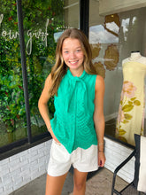 Load image into Gallery viewer, Emmett Eyelet Embroidered Self Tie Top- Green
