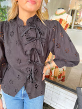 Load image into Gallery viewer, Jo Floral Eyelet Long Sleeve Top- Black
