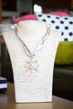 Load image into Gallery viewer, Gold Pearl Cross Pendant Scarf Necklace -Tan
