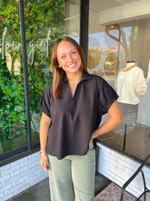 Load image into Gallery viewer, Liz Collared V-Neck Blouse - Black
