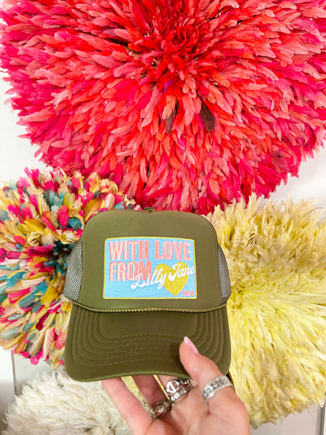 With Love From Lilly Jane Trucker Hat - Olive Green