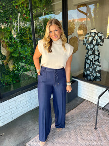 Robbin Pintuck High Waisted Pants -Dark Denim