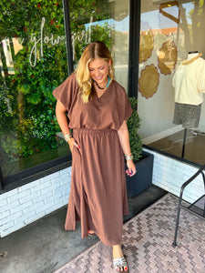 Lannan Crop Flowy Midi Skirt Set- Brown