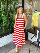 Load image into Gallery viewer, Frankie Stripe Crop Midi Skirt Set- Red/Cream
