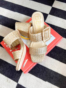 Lucy Raffia Heel Sandals - Gold