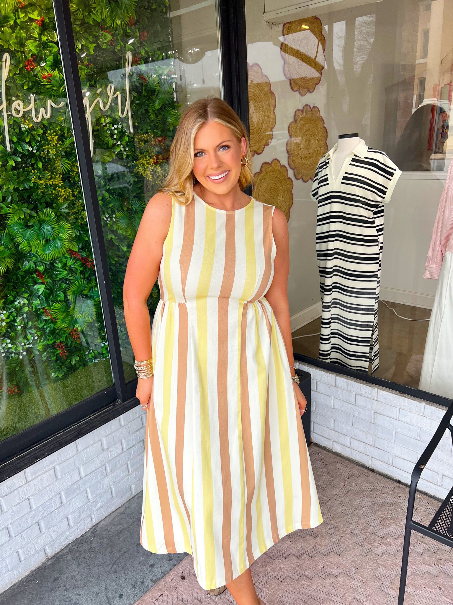 Alex Stripe Sleeveless Midi Dress- Yellow Multi – Lilly Jane Alex Stripe Sleeveless Midi Dress- Yellow Multi – Lilly Jane