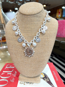 Chunky Coin Pearl Necklace-Silver