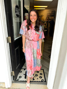 Josie Multi-Colored Patchwork Midi Dress