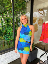 Load image into Gallery viewer, Lana Abstract Halter Mini Dress-Blue

