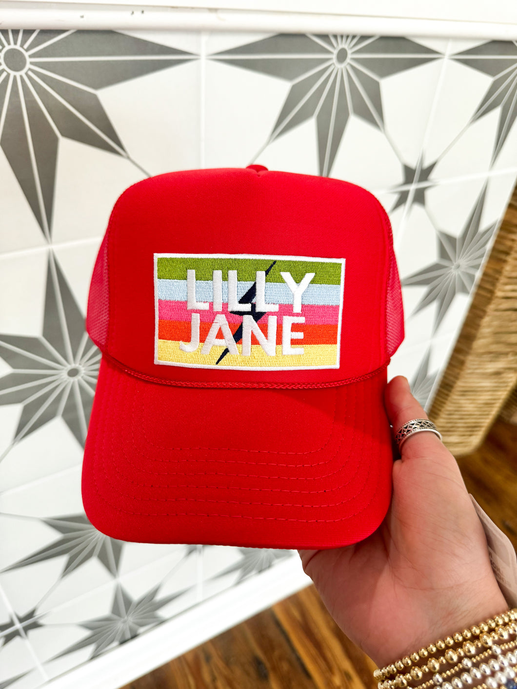 Lilly Jane Lightening Bolt Trucker Hat- Red