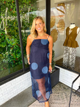 Load image into Gallery viewer, Casslyn Sheer Polka Dot Maxi Dress- Navy/Light Blue
