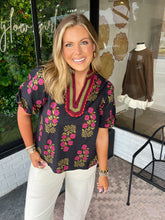 Load image into Gallery viewer, Rilyn Floral V-Neck Puff Sleeve Top- Black
